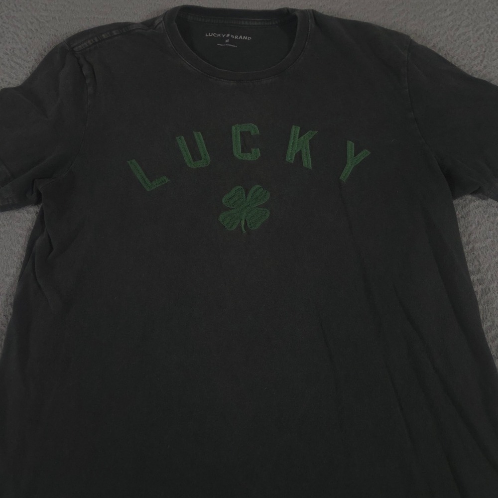 Lucky Brand Shirt Mens Medium Multi Clover Embroidered Cotton Short Sleeve Irish